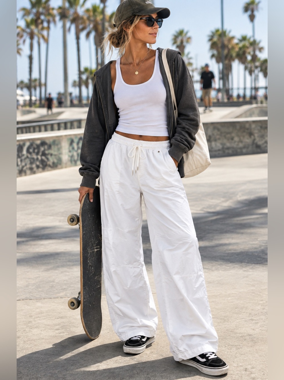 Stellae Dux Wide Leg Cotton Pants Size L Skater Baggy Drawstring Hipster